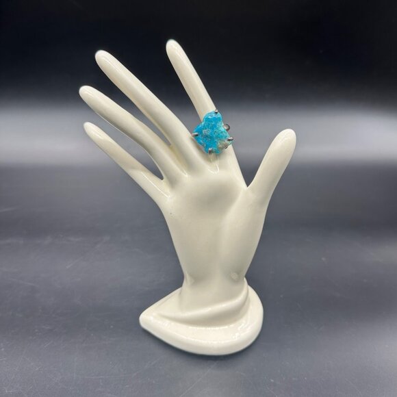 Vintage Sterling Silver Faux Turquoise Ring 925 Western Southwestern Size 6 Jewe - Picture 2 of 12